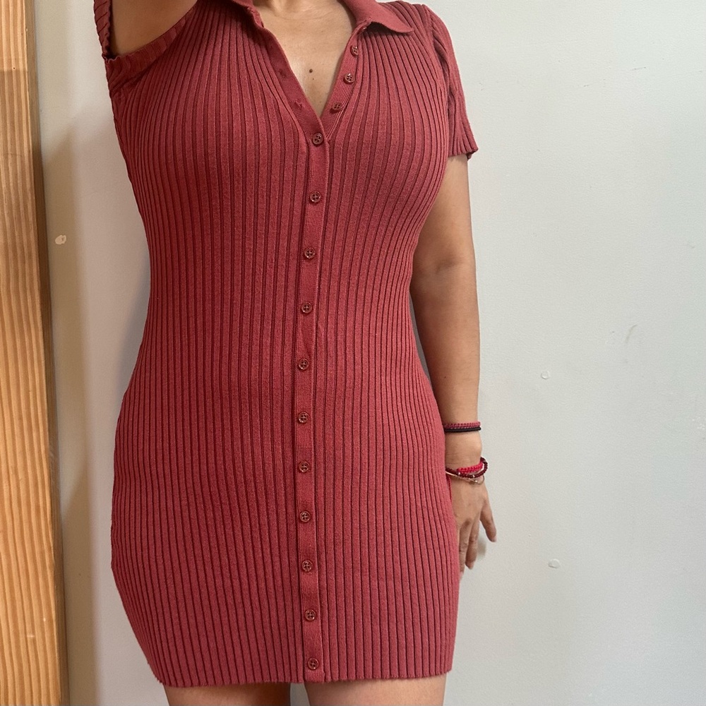 Urban Outfitters Dale Ribbed Bodycon Polo Mini Dress